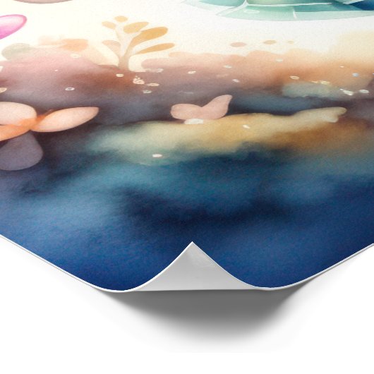 Waterverf Schilderij van Kawaii Chibi Vrouw Poster (Hoek)