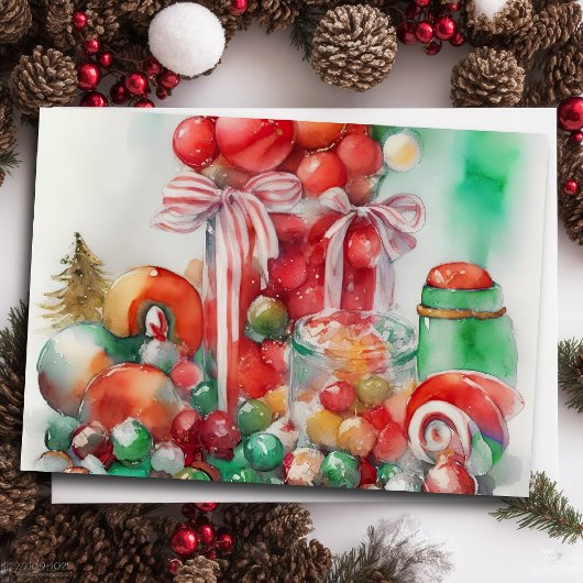 Waterverf Schilderij van Kerst Snoep Feestdagen Kaart