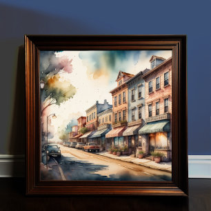 Waterverf Schilderij van Kleine Stadsstraat Poster