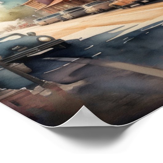 Waterverf Schilderij van  Kleine Stadsstraat Poster (Hoek)