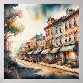 Waterverf Schilderij van  Kleine Stadsstraat Poster (Voorkant)