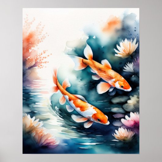 Waterverf Schilderij van Koi Fish II Poster (Voorkant)