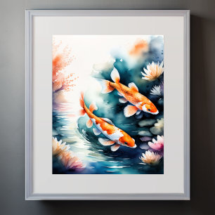 Waterverf Schilderij van Koi Fish II Poster
