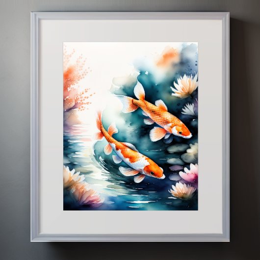Waterverf Schilderij van Koi Fish II Poster