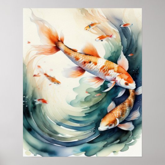 Waterverf Schilderij van Koi Fish III Poster (Voorkant)