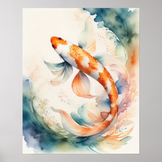 Waterverf Schilderij van Koi Fish Poster (Voorkant)