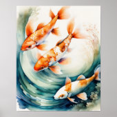 Waterverf Schilderij van Koi Fish V Poster (Voorkant)