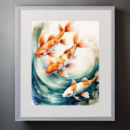 Waterverf Schilderij van Koi Fish V Poster