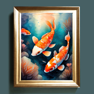 Waterverf Schilderij van Koi Fish VI Poster