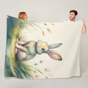 Waterverf Schilderij van Konijnenkonijn Fleece Deken