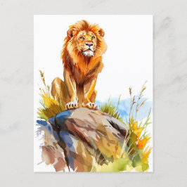 Waterverf schilderij van leeuw zittend op een rots feestdagenkaart