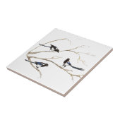 Waterverf Schilderij van Magpie Bird Family Tegeltje (Zijkant)