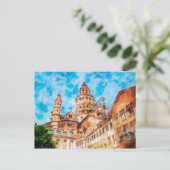 Waterverf schilderij van Mainz Cathedral in Duitsl Briefkaart (Staand voorkant)