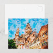 Waterverf schilderij van Mainz Cathedral in Duitsl Briefkaart (Voorkant / Achterkant)