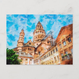 Waterverf schilderij van Mainz Cathedral in Duitsl Briefkaart