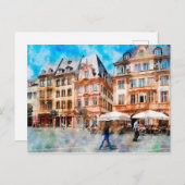 Waterverf schilderij van Marktkraag in Mainz. Briefkaart (Voorkant / Achterkant)