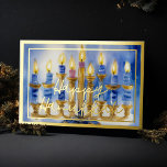 Waterverf Schilderij van Menorah Blue White Candle Folie Feestdagenkaart<br><div class="desc">Waterverf Schilderij van Menorah Blue White Candles</div>