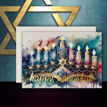 Waterverf Schilderij van Menorah Happy Chanoeka Folie Feestdagenkaart<br><div class="desc">Geschilderde Bomen Gelukkige Vakantie</div>