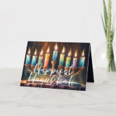 Waterverf schilderij van Menorah Kleurrijke kaarse Kaart (Voorkant)