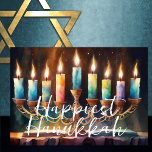 Waterverf schilderij van Menorah Kleurrijke kaarse Kaart<br><div class="desc">Waterverf schilderij van Menorah met kleurrijke kaarsen</div>