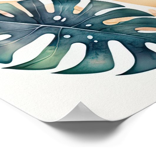 Waterverf Schilderij van Monstera in Pot II Poster (Hoek)