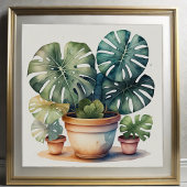 Waterverf Schilderij van Monstera in Pot Poster