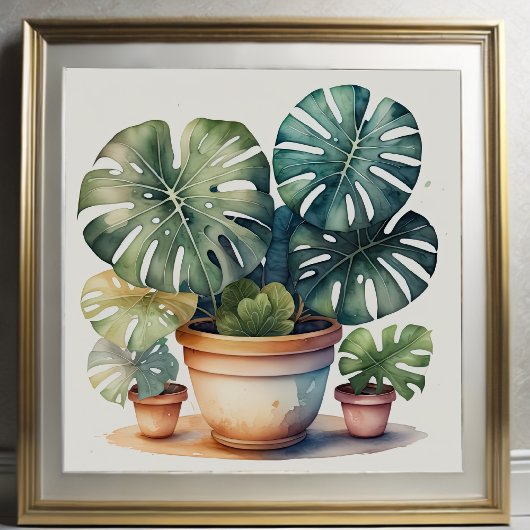 Waterverf Schilderij van Monstera in Pot Poster