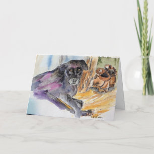 waterverf schilderij van Montana pup + lief vers Kaart