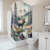 Waterverf Schilderij van Moose in Forest Douchegordijn (In situ)
