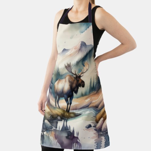 Waterverf Schilderij van Moose in Forest Schort (Insitu)