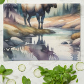 Waterverf Schilderij van Moose in Forest Theedoek (Gevouwen)