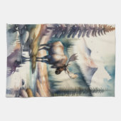 Waterverf Schilderij van Moose in Forest Theedoek (Horizontaal)