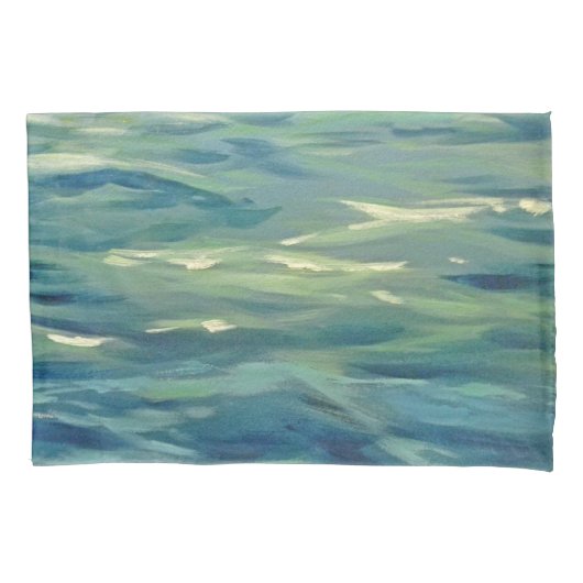 Waterverf schilderij van oceaangolven kussensloop (Voorkant-Links)