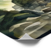 Waterverf Schilderij van oude ruïnes overwoekerd Poster (Hoek)