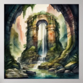 Waterverf Schilderij van oude ruïnes overwoekerd Poster (Voorkant)