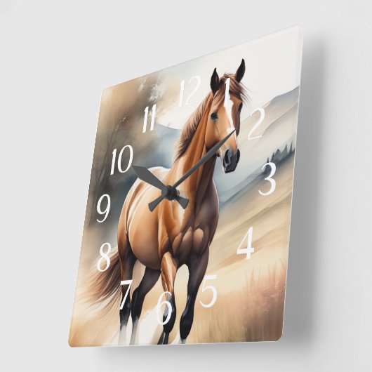 Waterverf Schilderij van Paard Vierkante Klok (Hoek)