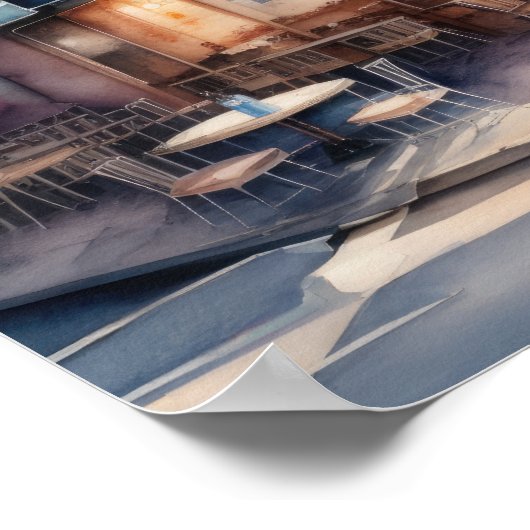 Waterverf Schilderij van Parijse Cafe Poster (Hoek)