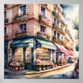 Waterverf Schilderij van Parijse Straat Poster (Voorkant)