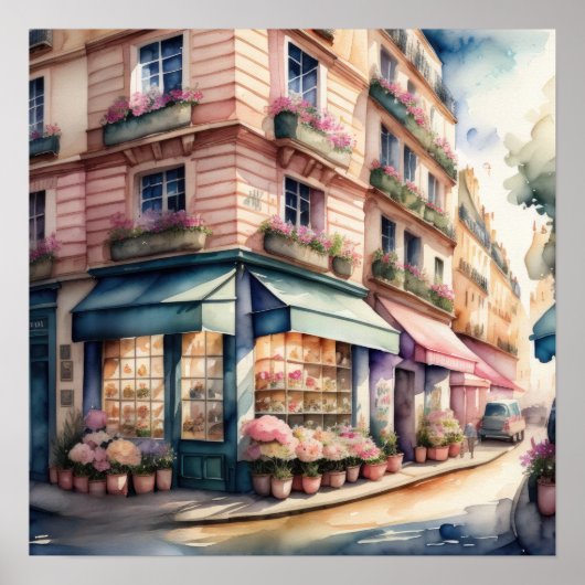 Waterverf Schilderij van Parijse Straat Poster (Voorkant)