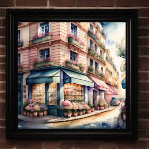 Waterverf Schilderij van Parijse Straat Poster