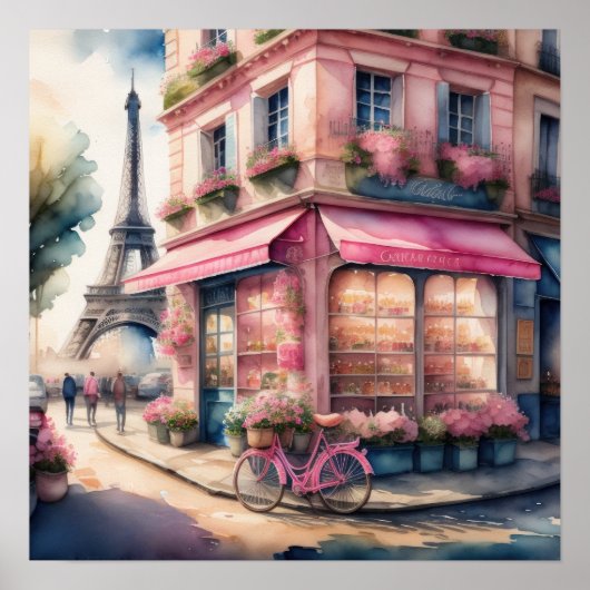 Waterverf Schilderij van Parijse Straat Poster (Voorkant)