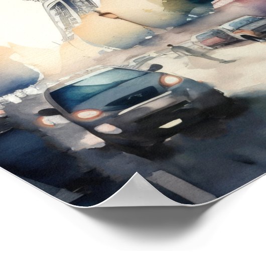 Waterverf Schilderij van Parijse Straat Poster (Hoek)