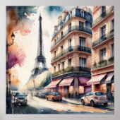 Waterverf Schilderij van Parijse Straat Poster (Voorkant)