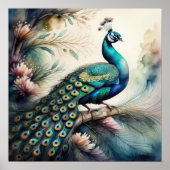 Waterverf Schilderij van Peacock 1:1 Poster (Voorkant)