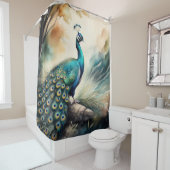 Waterverf Schilderij van Peacock Douchegordijn (In situ)