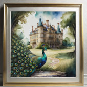 Waterverf Schilderij van Peacock en Chateau 1:1 Poster