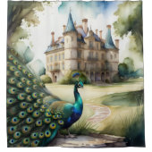 Waterverf Schilderij van Peacock en Chateau Douchegordijn (Voorkant)