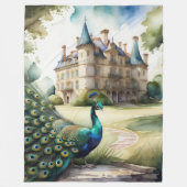 Waterverf Schilderij van Peacock en Chateau Fleece Deken (Voorkant)