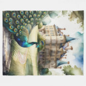Waterverf Schilderij van Peacock en Chateau Fleece Deken (Voorkant (Horizontaal))