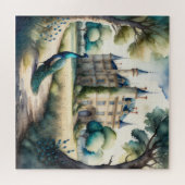 Waterverf Schilderij van Peacock en Chateau Legpuzzel (Horizontaal)